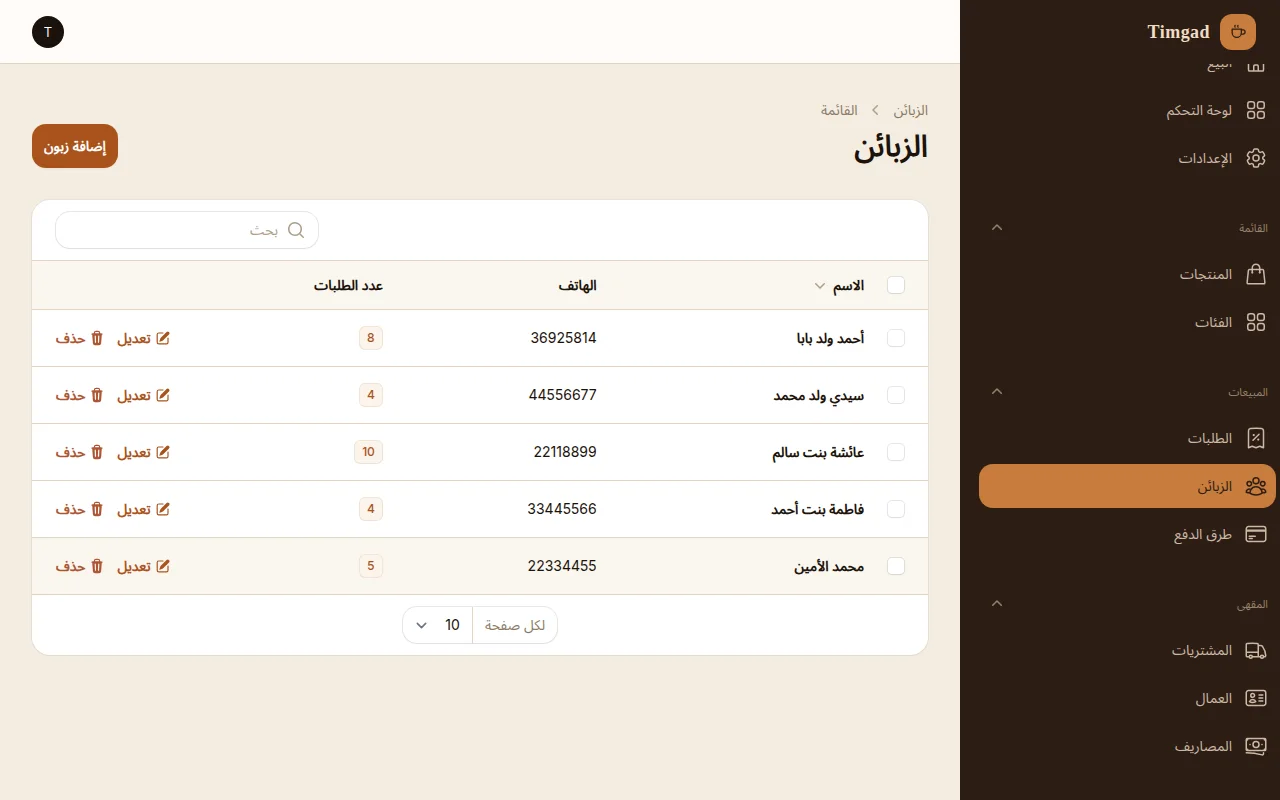 الزبائن